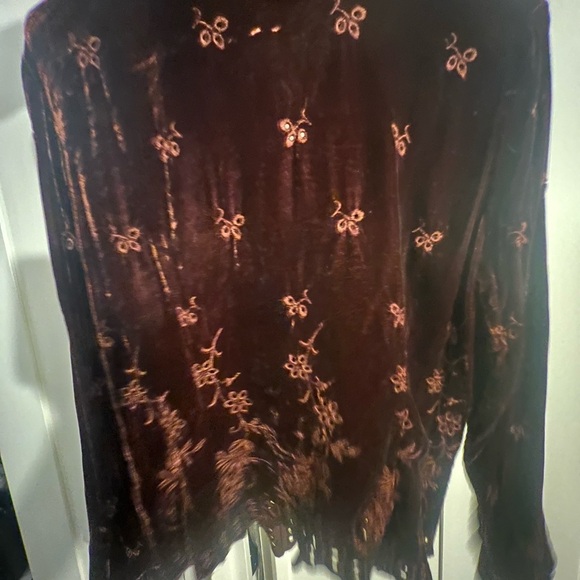 ECI Rich Brown Velvet Shirt with Floral Embroidery - Picture 5 of 10
